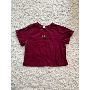 Women's Vibe N Maroon Sunflower Short Sleeve Crop Tee XS
